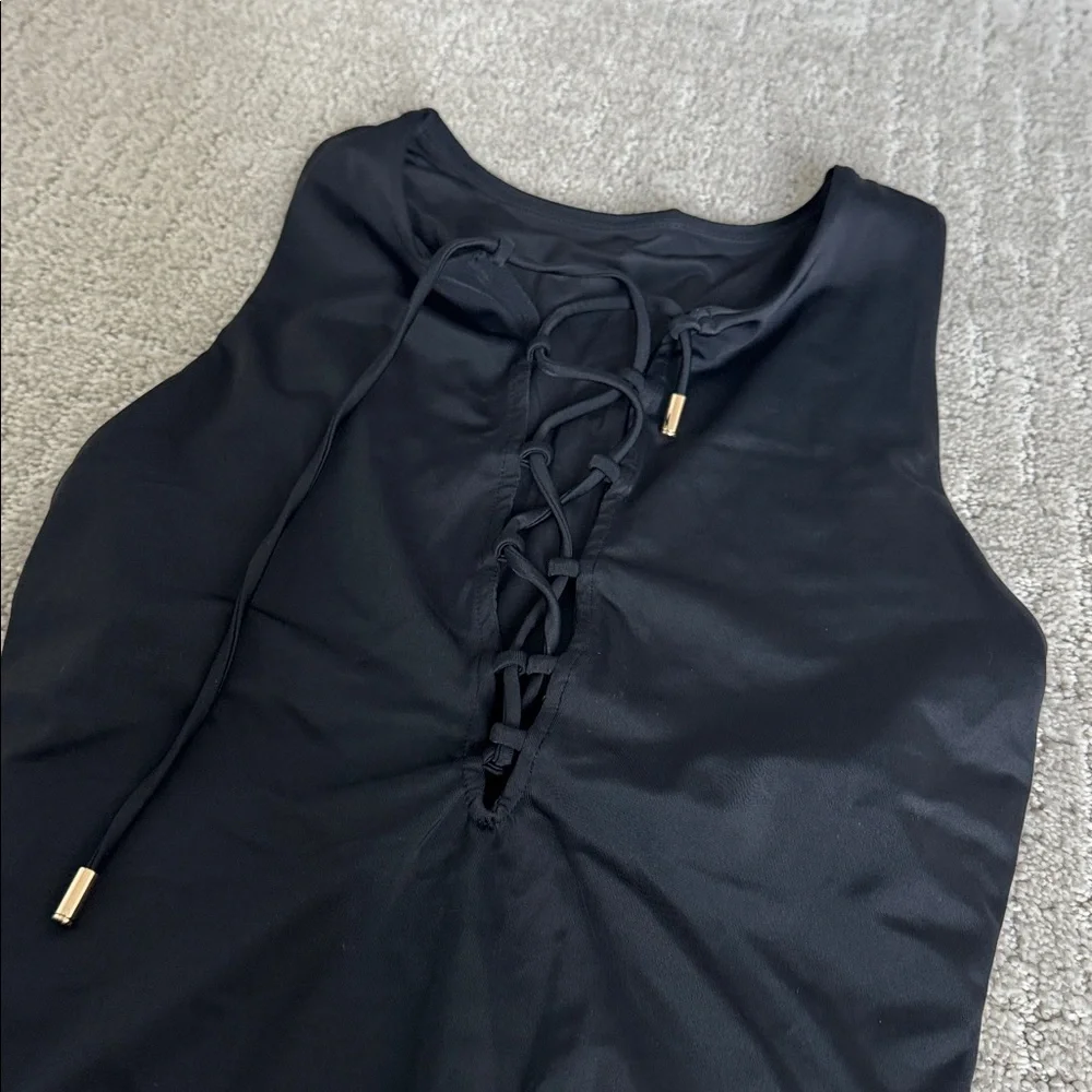 Andie Swim The Oahu One Piece Swimsuit Black lace up high neck back sexy